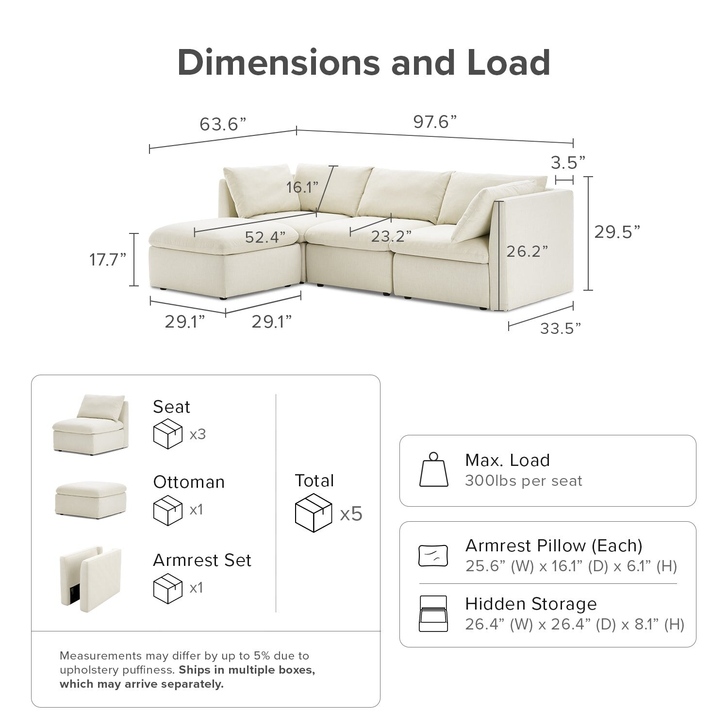 Mopio Macy Modular Sectional Sofa, Modern Cloud Off White