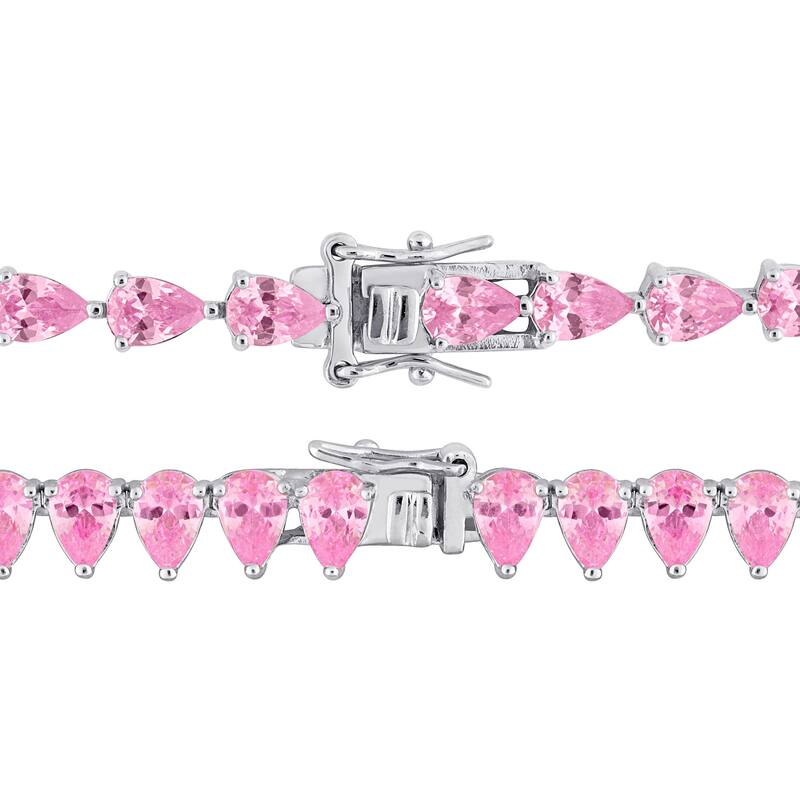 Miadora 58ct TGW Created Pink Sapphire Tennis Necklace Bracelet Jewelry Set Sterling Silver