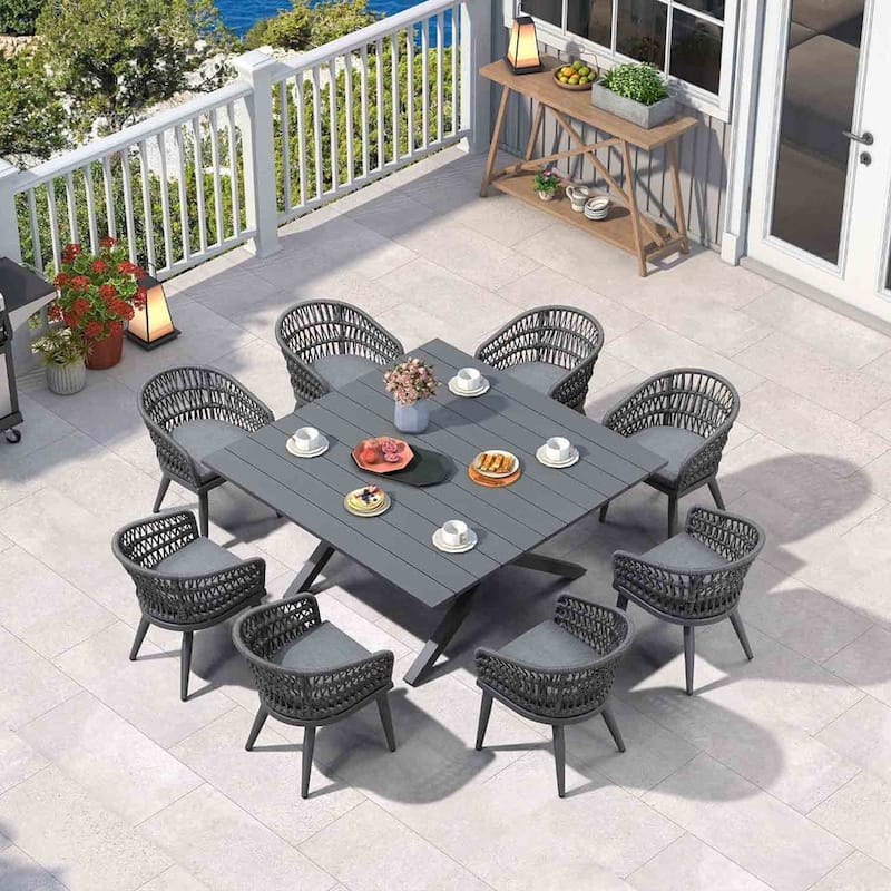 PURPLE LEAF Outdoor PE Rattan Outdoor Patio Furniture Dining Set with All Aluminum Frame