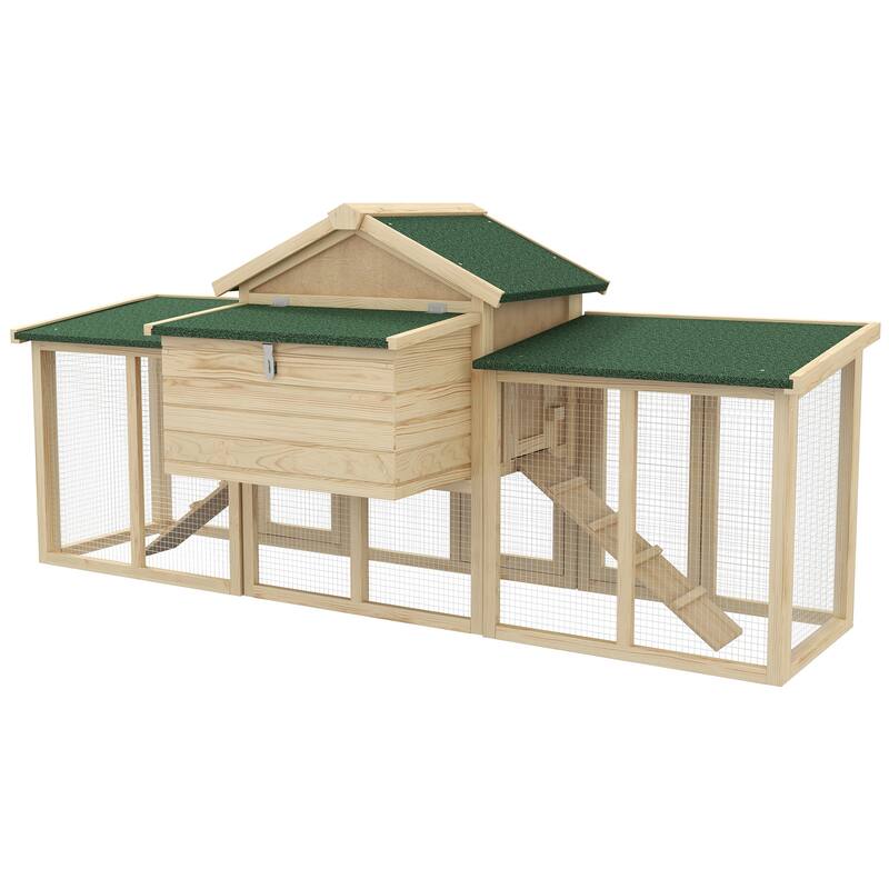 Large Wooden Chicken Coop with Nesting Box Run Ramp and Ventilated Wire Mesh for Poultry