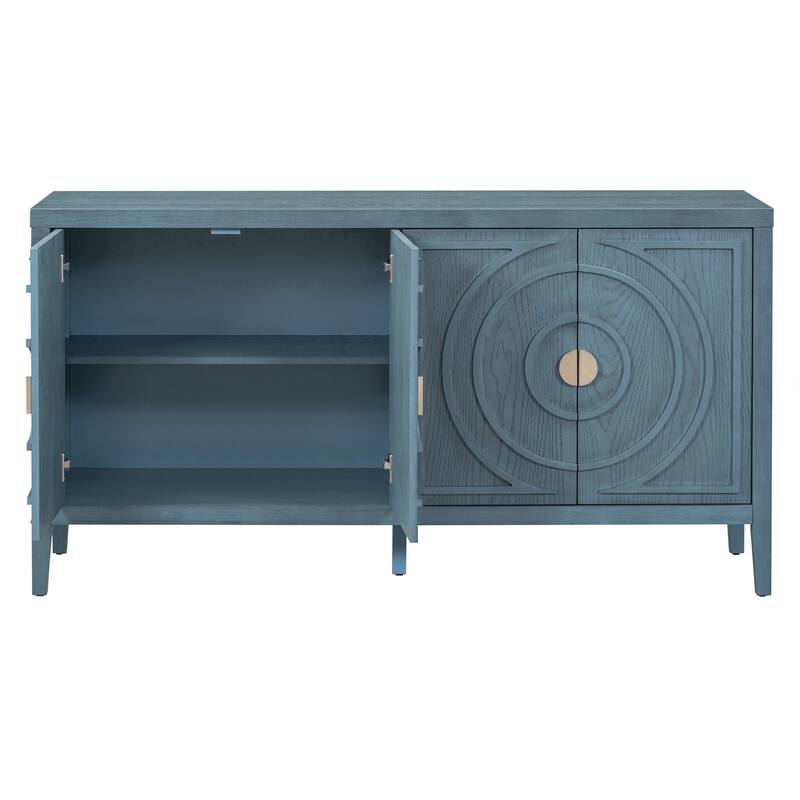 Retro Sideboard door with Circular Groove Design Round Metal Door Handle for Entrance, Dinning Room, Living Room