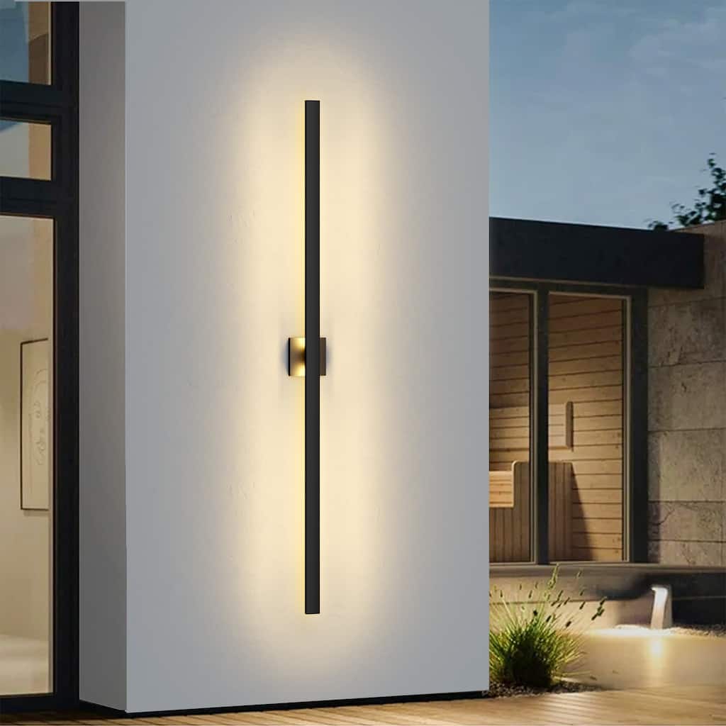 Black Aluminum LED Outdoor Wall Sconce Linear Wall Mounted Lights