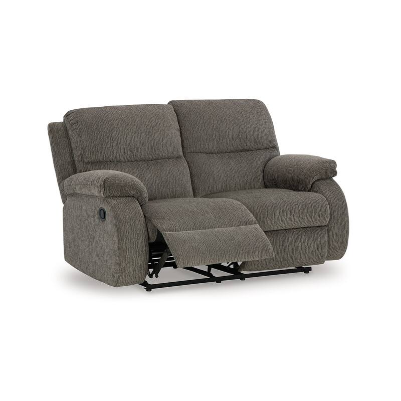 Lyla Manual Reclining Loveseat, Bustle Back, 61 Inch Gray Polyester