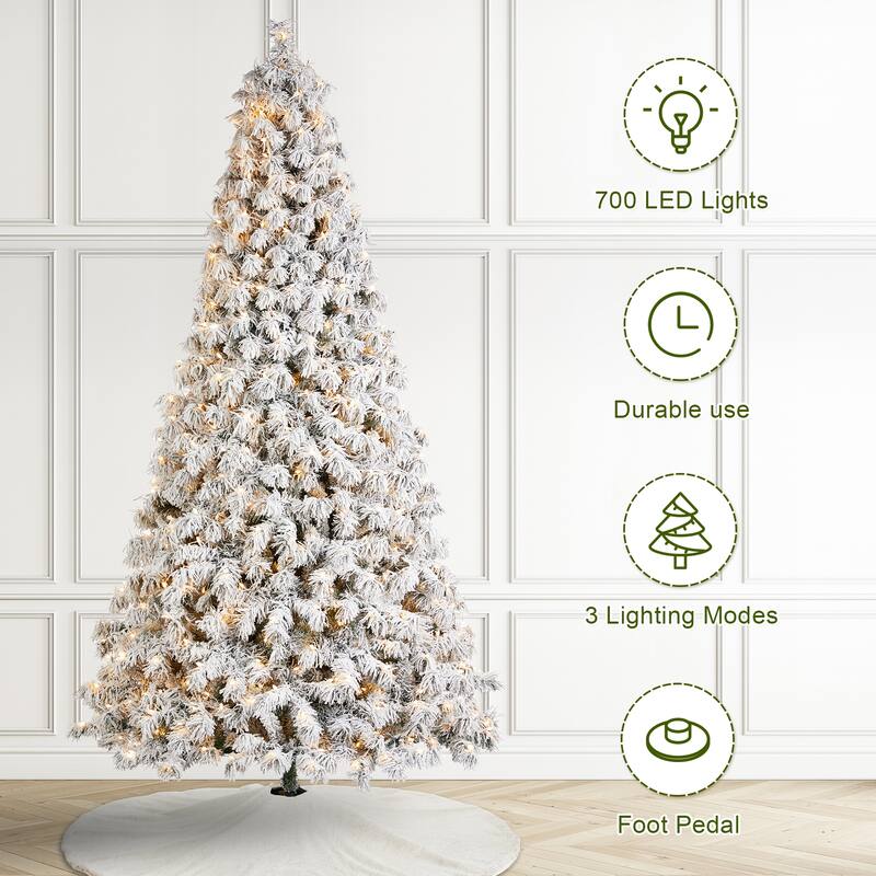 Glitzhome 6FT/7.5FT/9FT/11FT Snow Flocked Pre-lit Artificial Fir Christmas Trees