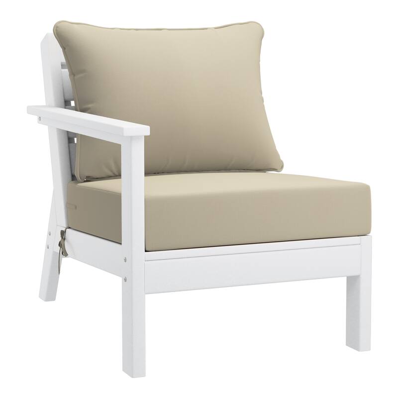 Birchwood All Weather HDPE Outdoor Patio Deep Seating White Left Arm Facing Chair With Cushions (1-Piece)