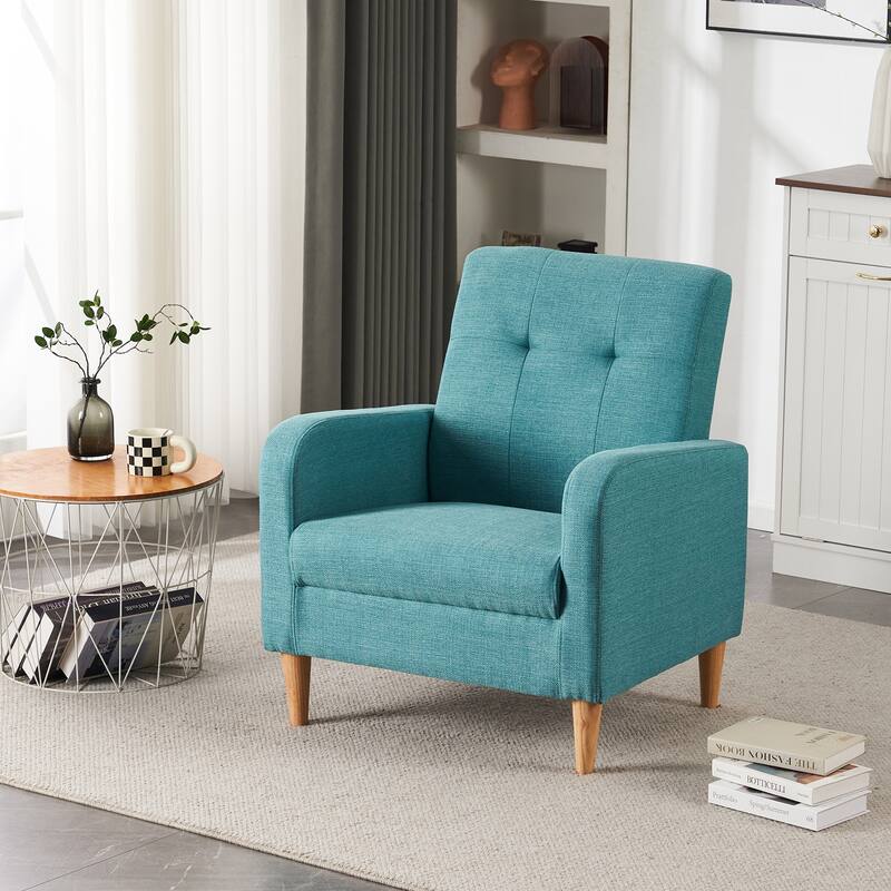 Set of 1 Fabric Upholstered Tufted Back Armchair with Natural Colored Legs
