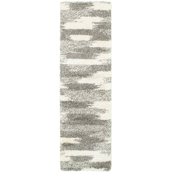 2' x 8' Gray and Ivory Geometric Pattern Runner Rug - 3'6