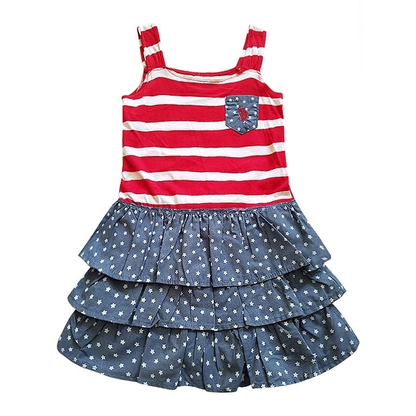US Polo Red White Blue Stars Sleeveless Summer Patriotic Dress Little Girls. Opens flyout.