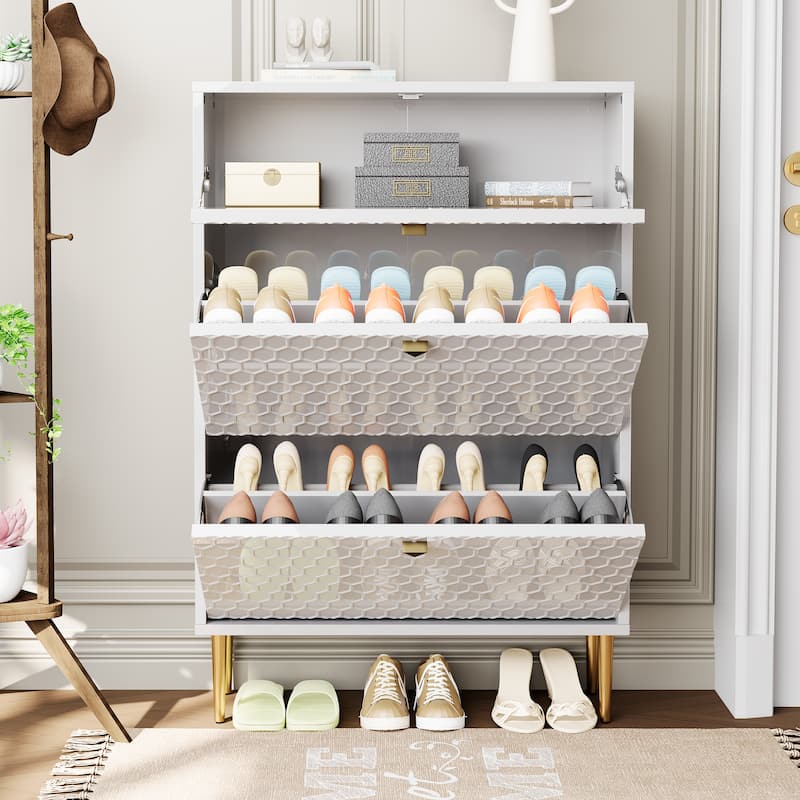 Wood 24 Pairs Shoe Storage Cabinet with 3 Flip Drawers