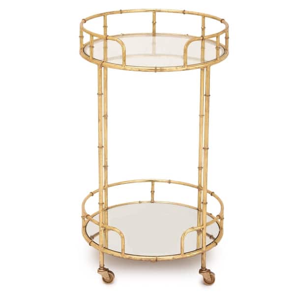 slide 5 of 5, Urban Designs Gold Leaf 2-Shelf Round Rolling Bar Cart