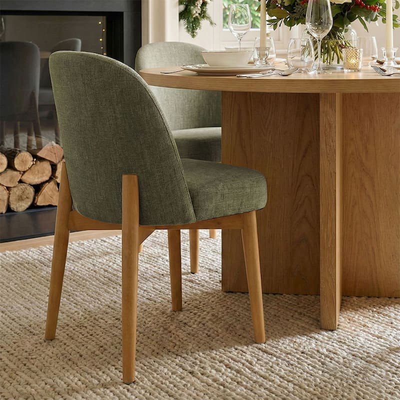 Modern Linen-Blend Parsons Dining Chairs with Solid Wood Legs