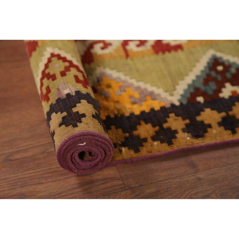 Vegetable Dye Kilim Qashqai Persian Vintage Runner Wool Carpet - 3'9"x 9'7"