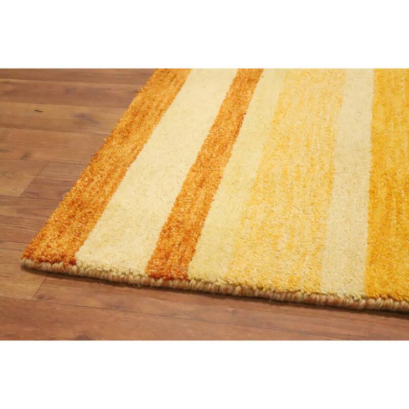 Hand Knotted Oriental 100% Wool Carpet Modern Stripe Yellow & Gold Gabbeh Area Rug - 5' 9'' X 3' 10''