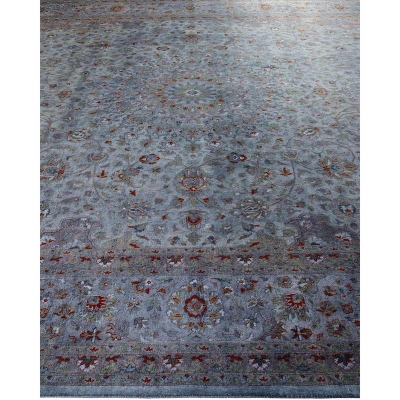 Overton Hand Knotted Wool Vintage Inspired Modern Contemporary Overdyed Gray Area Rug - 10' 1" x 14' 4"