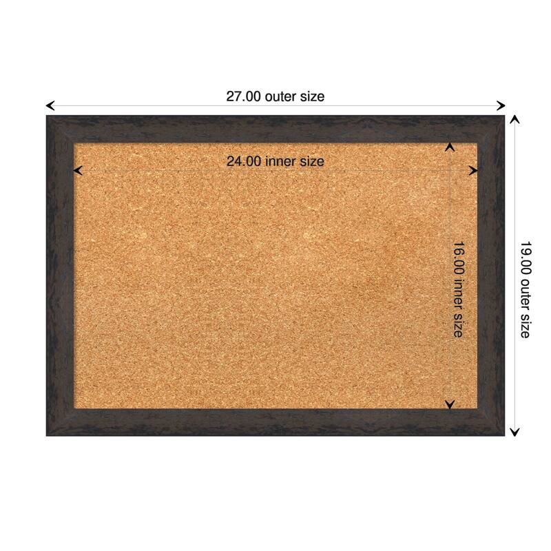 Dappled Narrow Wood Framed Natural Corkboard Bulletin Board - Dappled Black Brown Narrow - Board Size 24x16