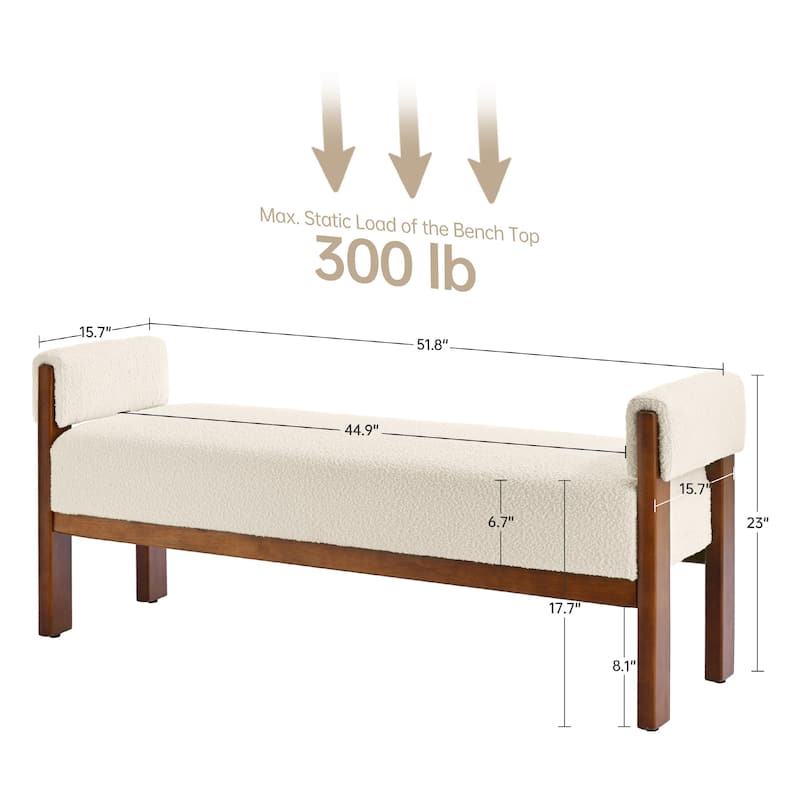 Arm Fabric bench with Solid Wood Legs