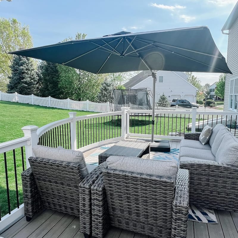 PURPLE LEAF Elegant Champagne-Gold Patio Cantilever Umbrella Adjustable Offset Umbrella With Base