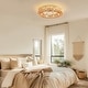 preview thumbnail 5 of 17, Boho Smart Gold Rattan Caged Drum Flush Mount Ceiling Fan