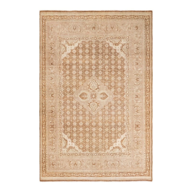 Overton Hand Knotted Wool Traditional Oriental Beige Area Rug - 6' x 9' - Fawn - 6' x 9'