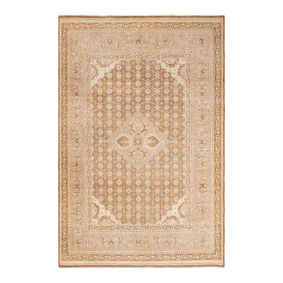 Overton Hand Knotted Wool Traditional Oriental Beige Area Rug - 6' x 9'
