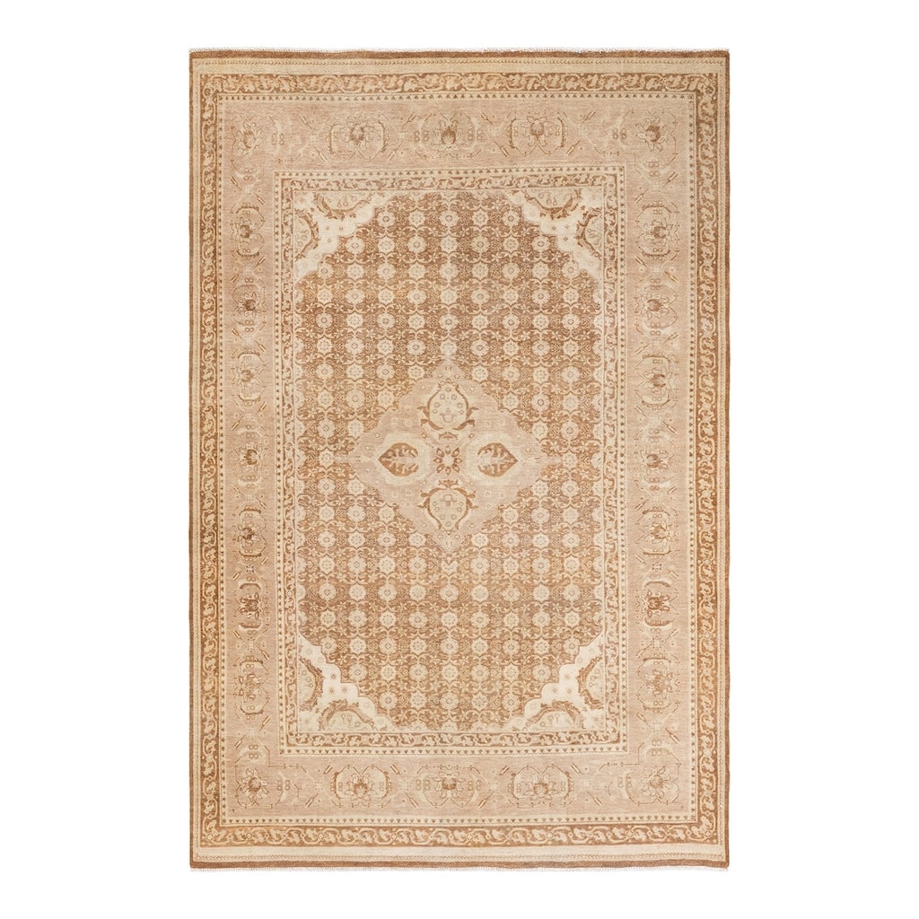 Overton Hand Knotted Wool Traditional Oriental Beige Area Rug - 6' x 9'