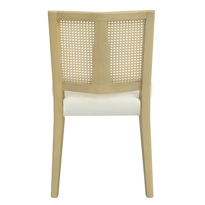 Fabric Dining Chairs Set of 2, Ergonomic Kitchen Side Chairs, Upholstered Accent Chair with Rattan Back & Solid Wood Legs