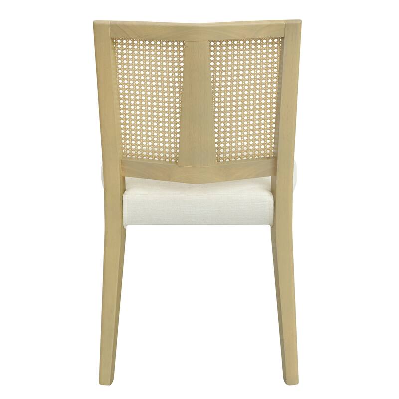 Mid-Century Armless Dining Chairs with Fabric Upholstered Seats and Rattan Trapezoidal Backs, for Dining Rooms, Set of 2