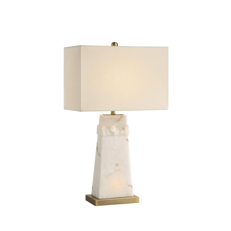 Alabaster Table Lamp with Drum Shade - 28" - White