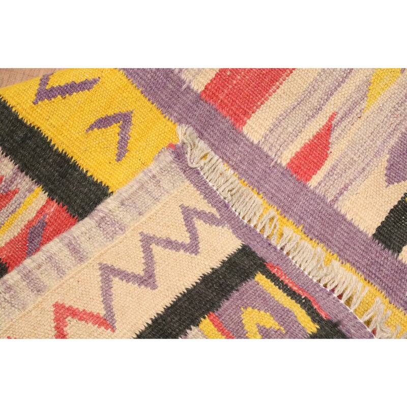 Hand Woven Oriental 100% Wool Carpet Southwestern Tribal Yellow & Gold Kilim Area Rug - 5' 0'' X 3' 3''