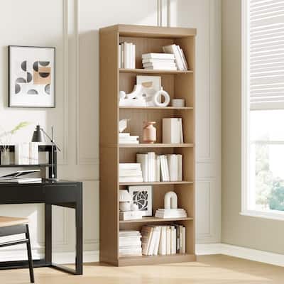 82" Solid Wood 6-Shelf Bookcase Storage with Display Shelf