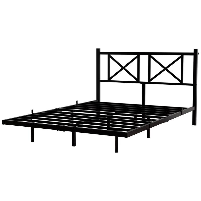 Floating Bed Frame Metal Platform Bed Frame with USB Charging Station Storage Headboard, LED Lights, No Box Spring Needed,Black