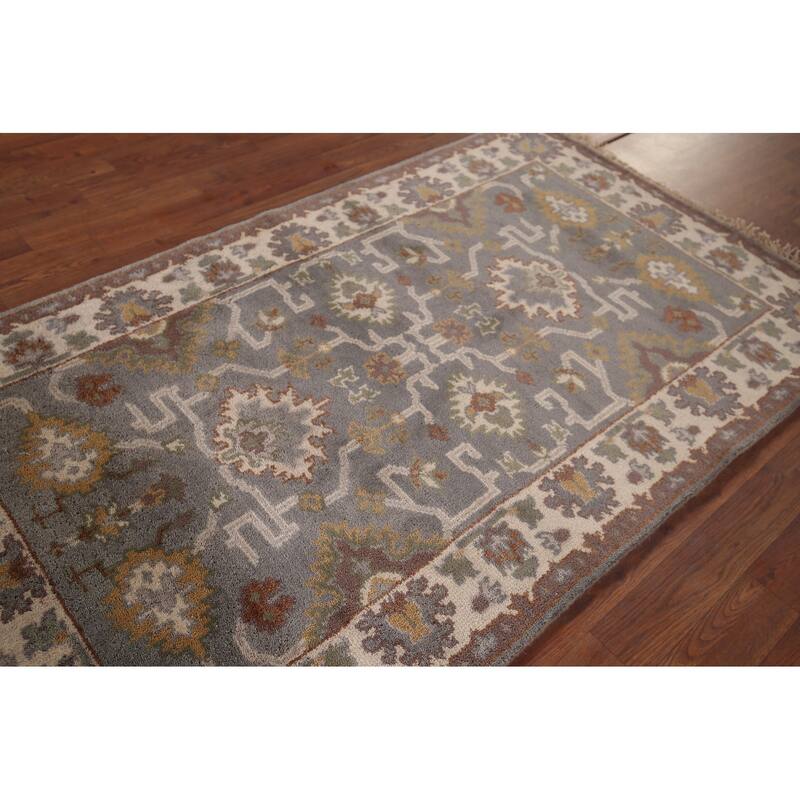 Gray Oushak Indian Accent Rug Hand-Knotted Wool Carpet - 3'1"x 5'4"