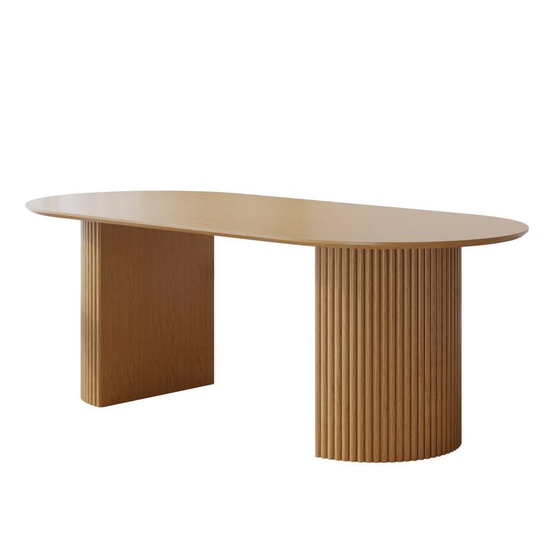 79" Oval Solid Wood Dining Table Duble Pedestal Seats 6