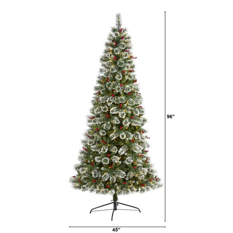 8ft Prelit Christmas Tree Frosted Pine with Berries & Lights - Holiday Decor - Green - 96