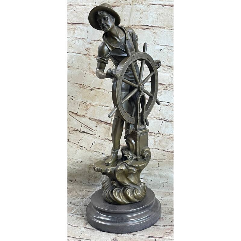 Ship Captain Imitative Fisherman Nautical Ocean Sailor Boating Decor Bronze Statue Sculpture 17.5 Inches X 7 Inches