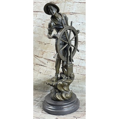 Ship Captain Imitative Fisherman Nautical Ocean Sailor Boating Decor Bronze Statue Sculpture 17.5 Inches X 7 Inches