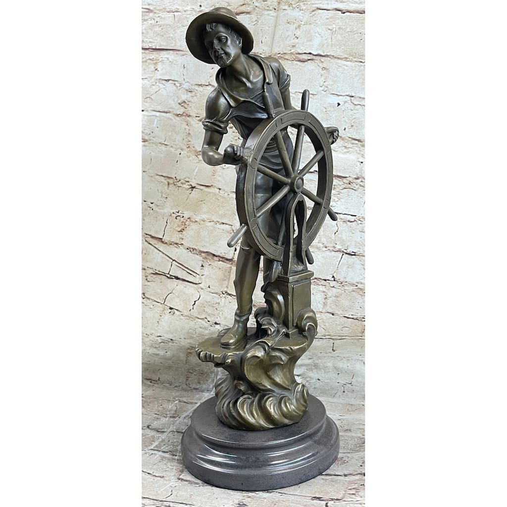 Ship Captain Imitative Fisherman Nautical Ocean Sailor Boating Decor Bronze Statue Sculpture 17.5 Inches X 7 Inches