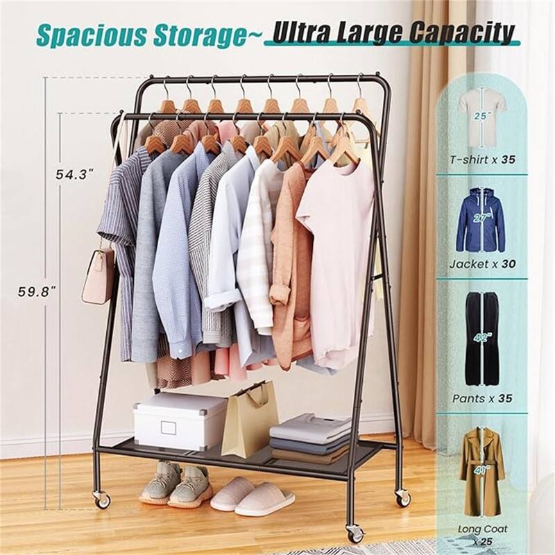 Double Rod Clothes Garment Rack - 16.39"D x 35.4"W x 59.8"H
