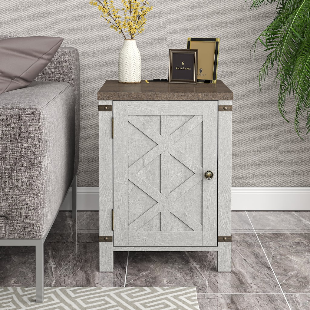 Farmhouse End Table with Charging Station and Storage - 24" in Height