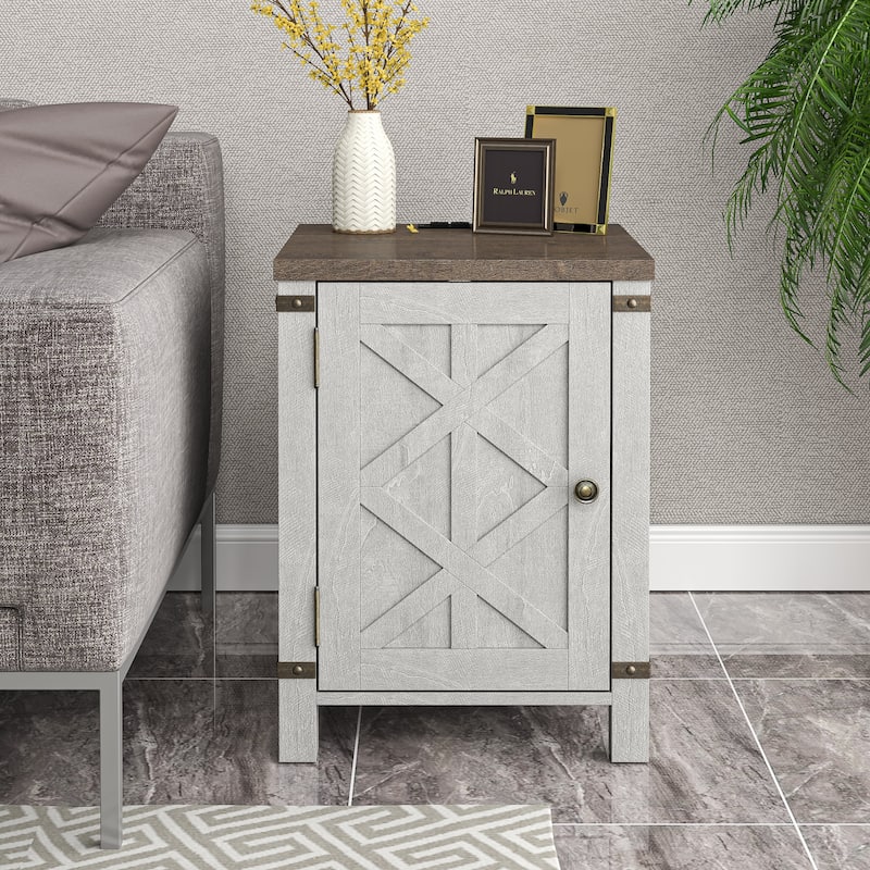 Farmhouse End Table with Charging Station and Storage - 24" in Height