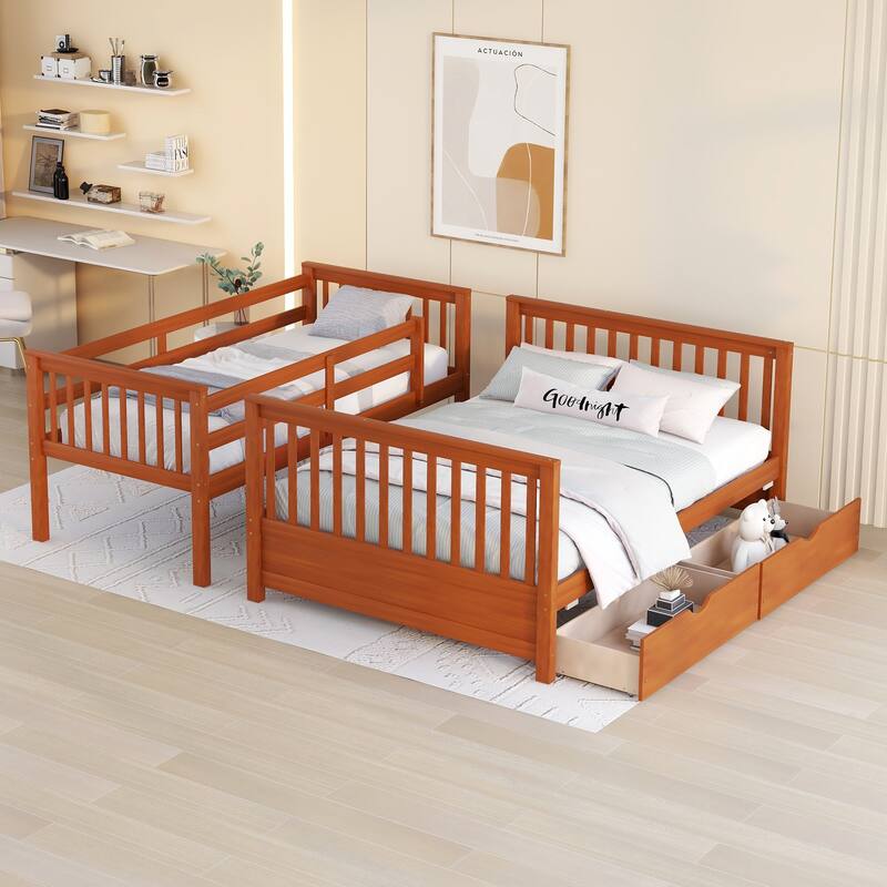 Twin-over-Full Bunk Bed with Ladders and Drawers