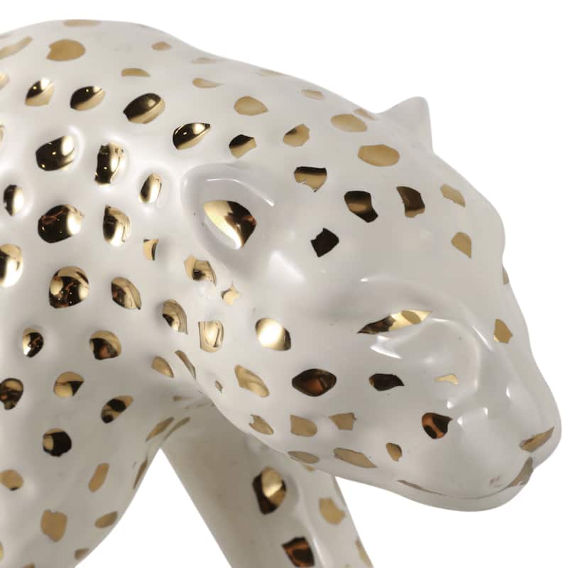 Ceramic Leopard Decorative Figurine - White and Gold