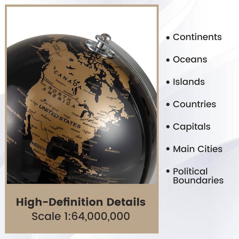 Gymax Metallic Black World Globe 8-Inch Rotating Earth Globe Metal
