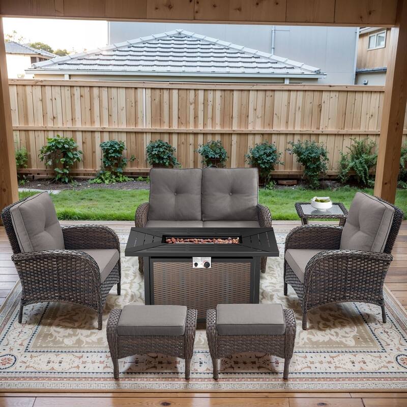 Gymojoy Outdoor Fire Pit Conversation Set, Loveseat Glider Sofa & Chairs - Patio Furniture Set