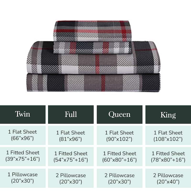 Feather & Stitch Cotton Flannel Sheets Set 4 Piece Bed Sheets Heavy Weight Bedding