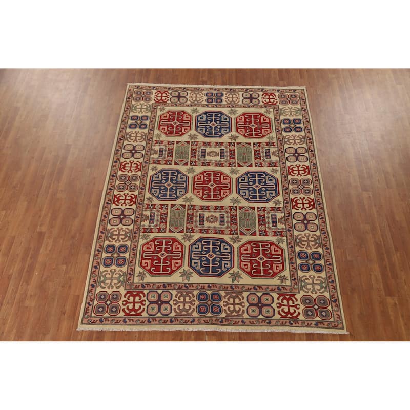 Kazak Living Room Area Rug Hand-Knotted Bedroom Wool Carpet - 6'7" x 8'9"