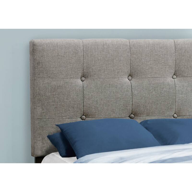 Twin Size Upholstered Platform Bed Frame in Grey Linen Look for Youth and Teen Bedrooms
