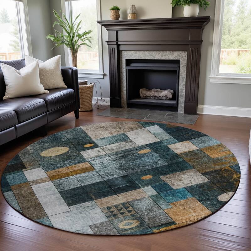 Premium Washable Super Soft Contemporary Orbit Mayfield Rug - Teal - 8' x 8'