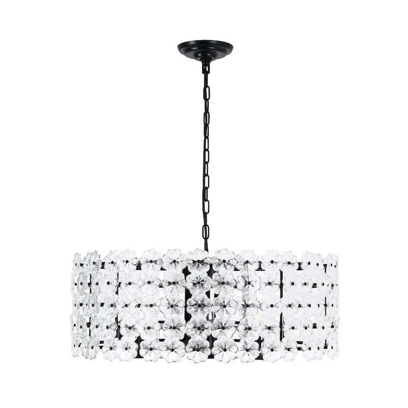 Mid-Century 8-Light Glass Blossom Round Cage Chandelier 25.6 in