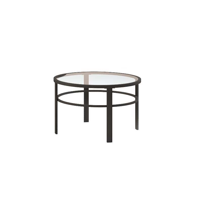2 Piece Round Glass Nesting Coffee Table Set Clear Top and Black Steel Base for Living Room - 36"L x 36"W x 18"H